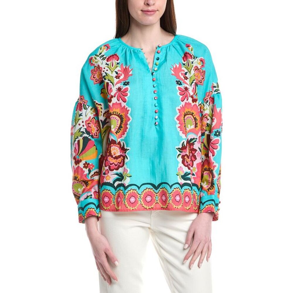 Crosby By Mollie Burch Womens Bryleigh Linen-Blend Blouse, Green